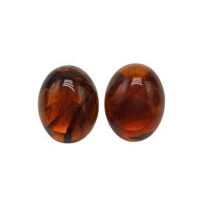 Vintage Amber Like Lucite Oval Clip On Earrings Retro Style 1 Inch